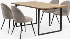 Mesas De Comedor|Conjuntos De Comedor>JYSK AABENRAA + KOKKEDALMesa AABENRAA L160 roble + 4 sillas KOKKEDAL terciopelo gris