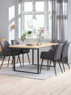 Mesas De Comedor|Conjuntos De Comedor>JYSK AABENRAA + PURHUSMesa AABENRAA L160 roble cálido + 4 sillas PURHUS gris/negro