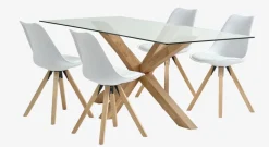 Mesas De Comedor|Conjuntos De Comedor>JYSK AGERBY + BLOKHUSMesa AGERBY L190 roble natural + 4 sillas BLOKHUS blanco