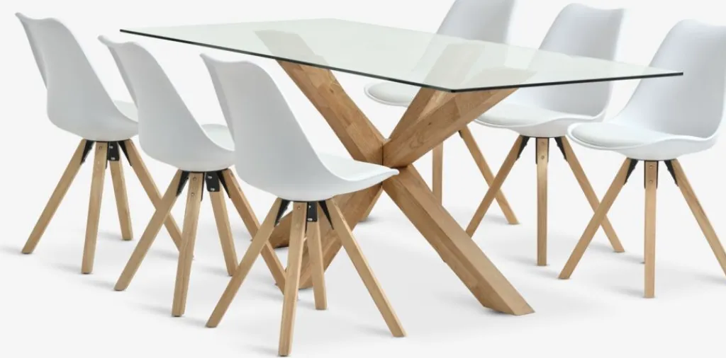 Mesas De Comedor|Conjuntos De Comedor>JYSK AGERBY + BLOKHUSMesa AGERBY L190 roble natural + 4 sillas BLOKHUS blanco