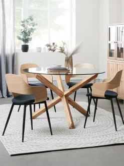 Mesas De Comedor|Conjuntos De Comedor>JYSK AGERBY + HVIDOVREMesa AGERBY Ø119 roble natural+4 sillas HVIDOVRE roble/negro