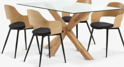 Mesas De Comedor|Conjuntos De Comedor>JYSK AGERBY + HVIDOVREMesa AGERBY L160 roble natural+4 sillas HVIDOVRE roble/negro