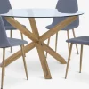 Mesas De Comedor|Conjuntos De Comedor>JYSK AGERBY + JONSTRUPMesa AGERBY Ø119 roble natural +4 sillas JONSTRUP azul claro