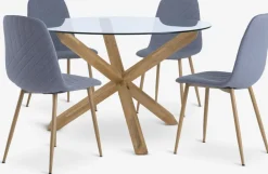 Mesas De Comedor|Conjuntos De Comedor>JYSK AGERBY + JONSTRUPMesa AGERBY Ø119 roble natural +4 sillas JONSTRUP azul claro