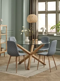 Mesas De Comedor|Conjuntos De Comedor>JYSK AGERBY + JONSTRUPMesa AGERBY Ø119 roble natural +4 sillas JONSTRUP azul claro