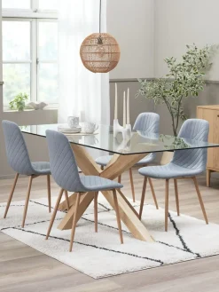 Mesas De Comedor|Conjuntos De Comedor>JYSK AGERBY + JONSTRUPMesa AGERBY L190 roble natural +4 sillas JONSTRUP azul claro