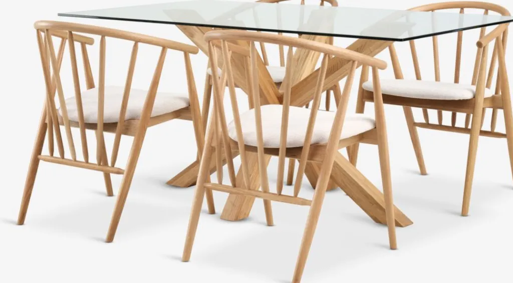 Mesas De Comedor|Conjuntos De Comedor>JYSK AGERBY + LYKSBORGMesa AGERBY L160 roble natural + 4 sillas LYKSBORG roble