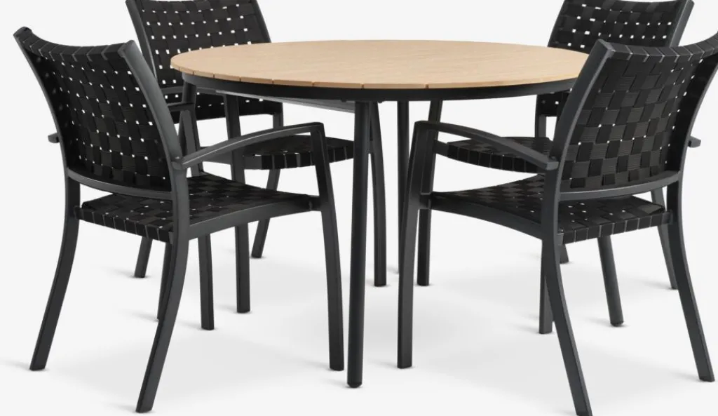 Conjuntos Mesa Y Sillas De Jardín>JUTLANDIA AKTIVEN + GLOMFJORDMesa AKTIVEN L118/168 natural + 4 sillas GLOMFJORD