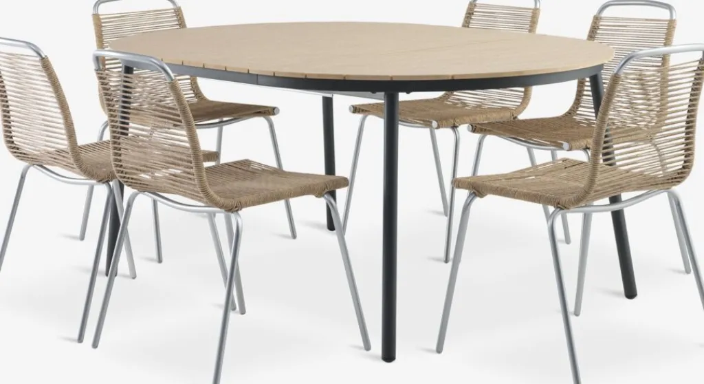 Conjuntos Mesa Y Sillas De Jardín>JYSK AKTIVEN + MIDDAGSBERGETMesa AKTIVEN L118/168 + 4 sillas MIDDAGSBERGET natural