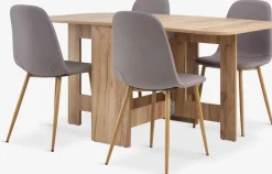Mesas De Comedor|Conjuntos De Comedor>JYSK ALLING + JONSTRUPMesa ALLING L100/163 roble cálido + 4 sillas JONSTRUP gris