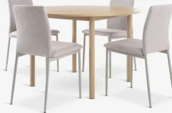Mesas De Comedor|Conjuntos De Comedor>JYSK ALSTED + BRANDEMesa ALSTED Ø120 roble natural + 4 sillas BRANDE beis