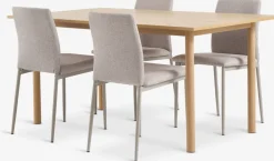 Mesas De Comedor|Conjuntos De Comedor>JYSK ALSTED + BRANDEMesa ALSTED L160 roble natural + 4 sillas BRANDE beis