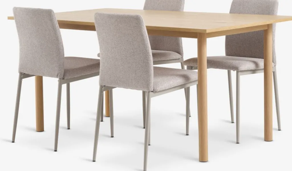 Mesas De Comedor|Conjuntos De Comedor>JYSK ALSTED + BRANDEMesa ALSTED L160 roble natural + 4 sillas BRANDE beis