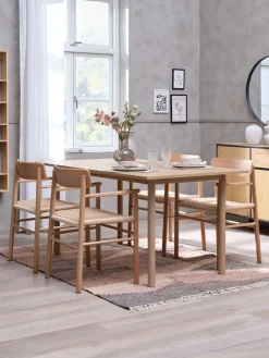 Mesas De Comedor|Conjuntos De Comedor>JYSK ALSTED + ISLEVMesa ALSTED L160 roble + 4 sillas ISLEV roble reposabrazos Roble natural