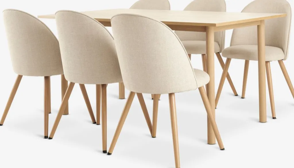 Mesas De Comedor|Conjuntos De Comedor>JYSK ALSTED + THORUPMesa ALSTED L160 roble natural + 4 sillas THORUP beis/roble
