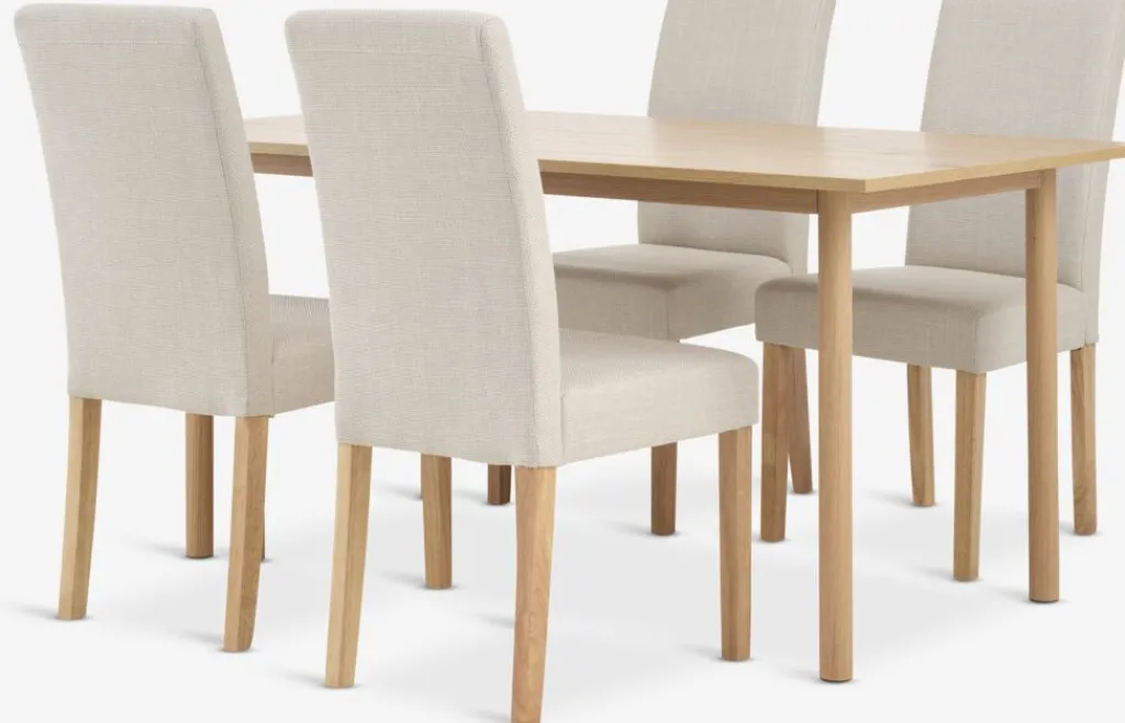 Mesas De Comedor|Conjuntos De Comedor>JYSK ALSTED + TUREBYMesa ALSTED L160 roble natural + 4 sillas TUREBY beis