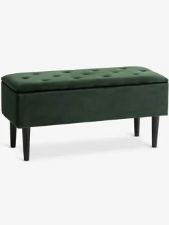 Bancos|Bancos>JYSK BADSTEDBanco BADSTED con almacenaje terciopelo /negro Verde oscuro