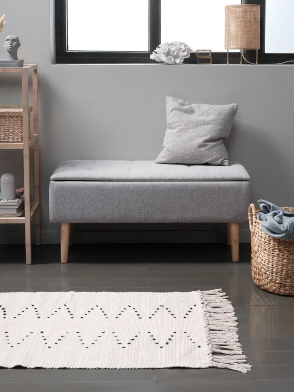 Bancos|Bancos>JYSK BADSTEDBanco BADSTED con almacenaje tela /color roble Gris claro