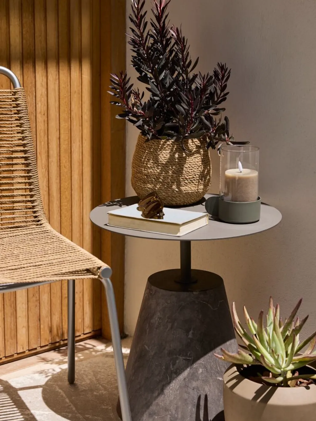 Mesas De Jardín|Muebles De Jardín>JYSK DALRIPAMesa auxiliar DALRIPA Ø45xA50 arena oscuro