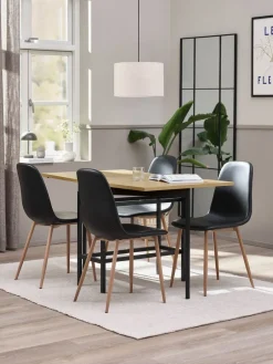 Mesas De Comedor|Conjuntos De Comedor>JYSK FOLDINGBRO + JONSTRUPMesa FOLDINGBRO L130 roble cálido + 4 sillas JONSTRUP negro