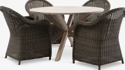 Conjuntos Mesa Y Sillas De Jardín>JYSK FUGLSAND + GAMMELBYMesa FUGLSAND Ø120 madera dura + 4 sillas GAMMELBY gris