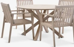 Conjuntos Mesa Y Sillas De Jardín>JYSK FUGLSAND + RADSTEDMesa FUGLSAND Ø120 + 4 sillas RADSTED madera dura