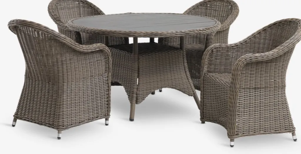 Conjuntos Mesa Y Sillas De Jardín>JUTLANDIA GAMMELBYMesa GAMMELBY Ø130 + 4 sillas GAMMELBY gris