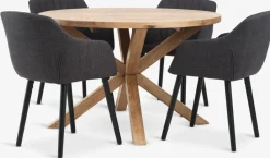 Mesas De Comedor|Conjuntos De Comedor>JYSK GRIBSKOV + ADSLEVMesa GRIBSKOV Ø120 roble natural +4 sillas ADSLEV antracita Gris antracita+Negro