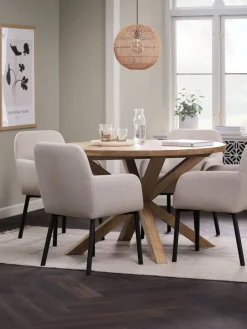 Mesas De Comedor|Conjuntos De Comedor>JYSK GRIBSKOV + SOTTRUPMesa GRIBSKOV Ø120 roble natural+4 sillas SOTTRUP beis/negro