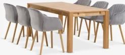 Mesas De Comedor|Conjuntos De Comedor>JYSK HAGE + ADSLEVMesa HAGE L190 roble natural+4 sillas ADSLEV terciopelo gris