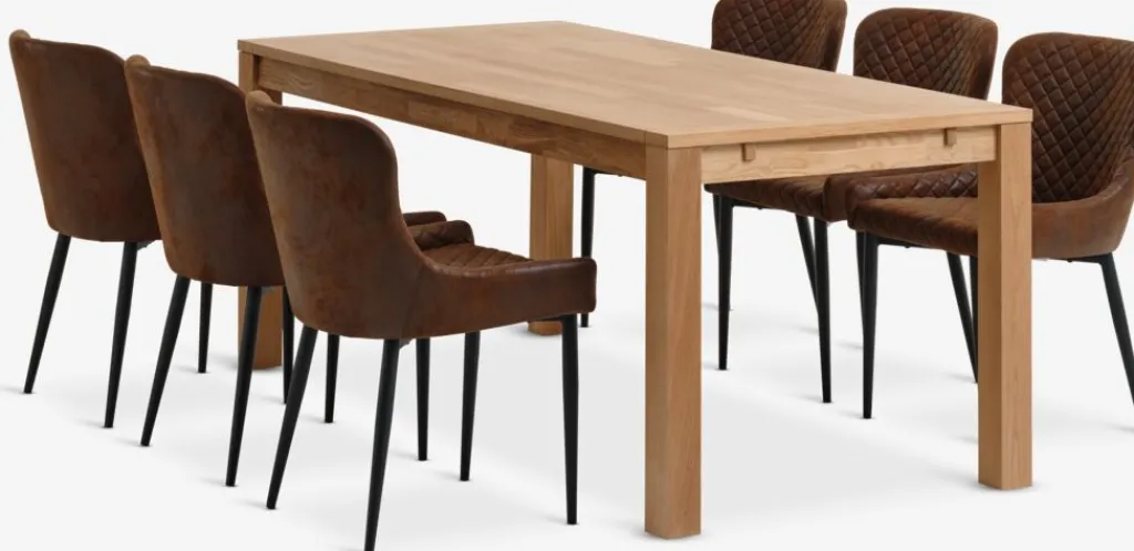 Mesas De Comedor|Conjuntos De Comedor>JYSK HAGE + PEBRINGEMesa HAGE L190 roble natural + 4 PEBRINGE marrón/negro