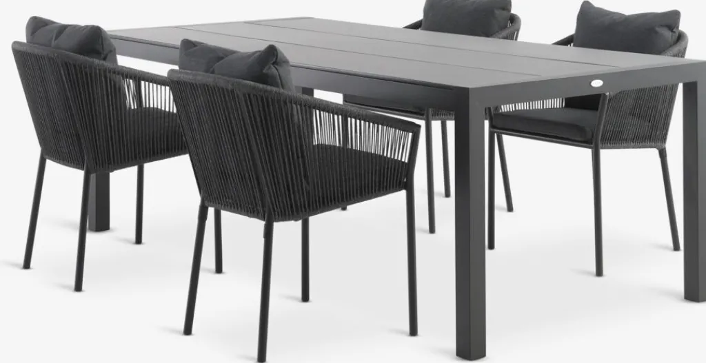Conjuntos Mesa Y Sillas De Jardín>JUTLANDIA HAGEN + GILJAMesa HAGEN L214 + 4 sillas GILJA gris