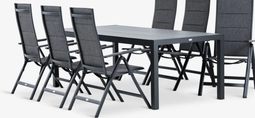 Conjuntos Mesa Y Sillas De Jardín>JUTLANDIA HAGEN + MYSENMesa HAGEN L214 + 4 sillas MYSEN gris
