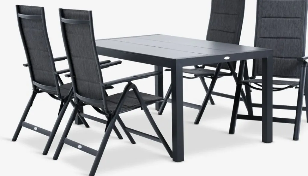 Conjuntos Mesa Y Sillas De Jardín>JUTLANDIA HAGEN + MYSENMesa HAGEN L160 + 4 sillas MYSEN gris