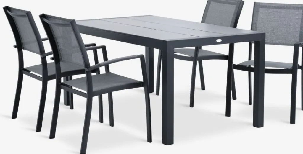 Conjuntos Mesa Y Sillas De Jardín>JUTLANDIA HAGEN + STRANDBYMesa HAGEN L160 + 4 sillas STRANDBY gris