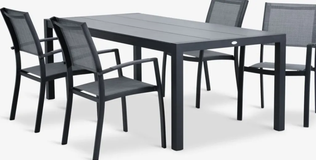 Conjuntos Mesa Y Sillas De Jardín>JUTLANDIA HAGEN + STRANDBYMesa HAGEN L214 + 4 sillas STRANDBY gris