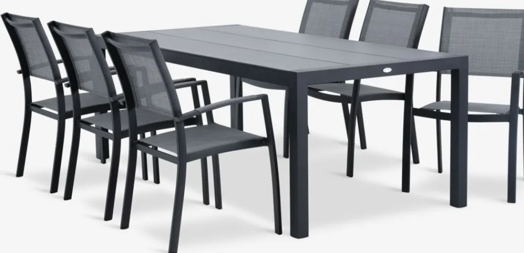 Conjuntos Mesa Y Sillas De Jardín>JUTLANDIA HAGEN + STRANDBYMesa HAGEN L214 + 4 sillas STRANDBY gris