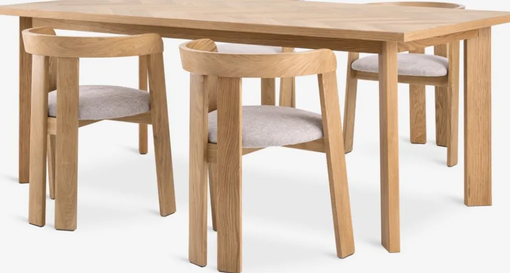 Mesas De Comedor|Conjuntos De Comedor>JYSK HARESKOV + BOVRUPMesa HARESKOV L200 roble natural + 4 sillas BOVRUP roble
