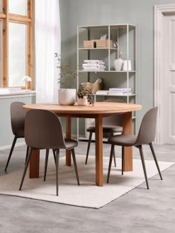 Mesas De Comedor|Conjuntos De Comedor>JYSK HARESKOV + ULDALMesa HARESKOV Ø129 roble natural + 4 sillas ULDAL marrón