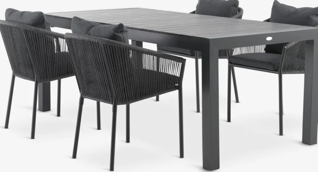 Conjuntos Mesa Y Sillas De Jardín>JUTLANDIA HESTEHAVE + GILJAMesa HESTEHAVE L205/275 negro + 4 sillas GILJA gris