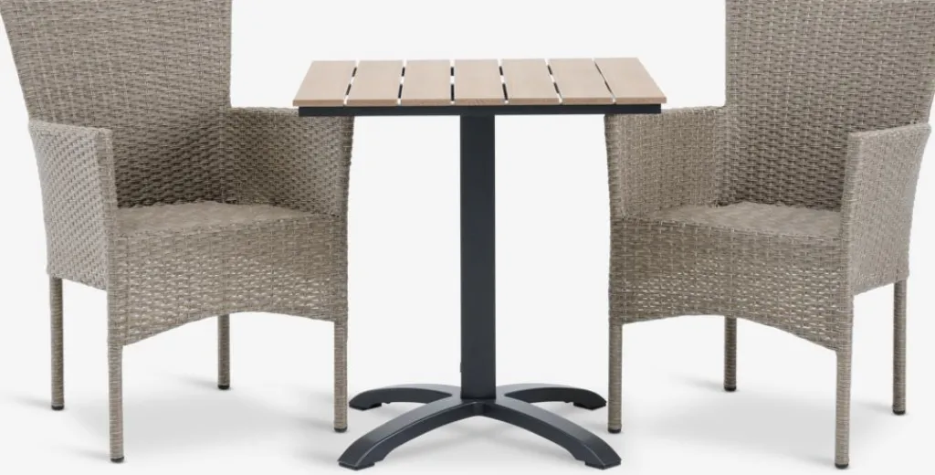 Conjuntos Mesa Y Sillas De Jardín>JYSK HOBRO + AIDTMesa HOBRO L70 + 2 sillas AIDT Natural