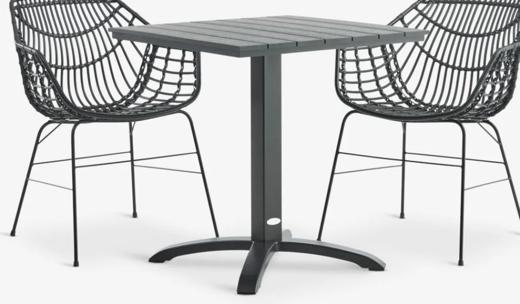Conjuntos Mesa Y Sillas De Jardín>JYSK HOBRO + ILDERHUSEMesa HOBRO L70 + 2 sillas ILDERHUSE Negro
