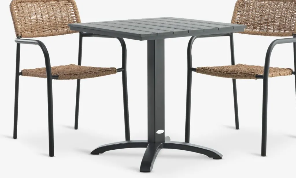 Conjuntos Mesa Y Sillas De Jardín>JYSK HOBRO + ORKANGERMesa HOBRO L70 + 2 sillas ORKANGER natural Negro