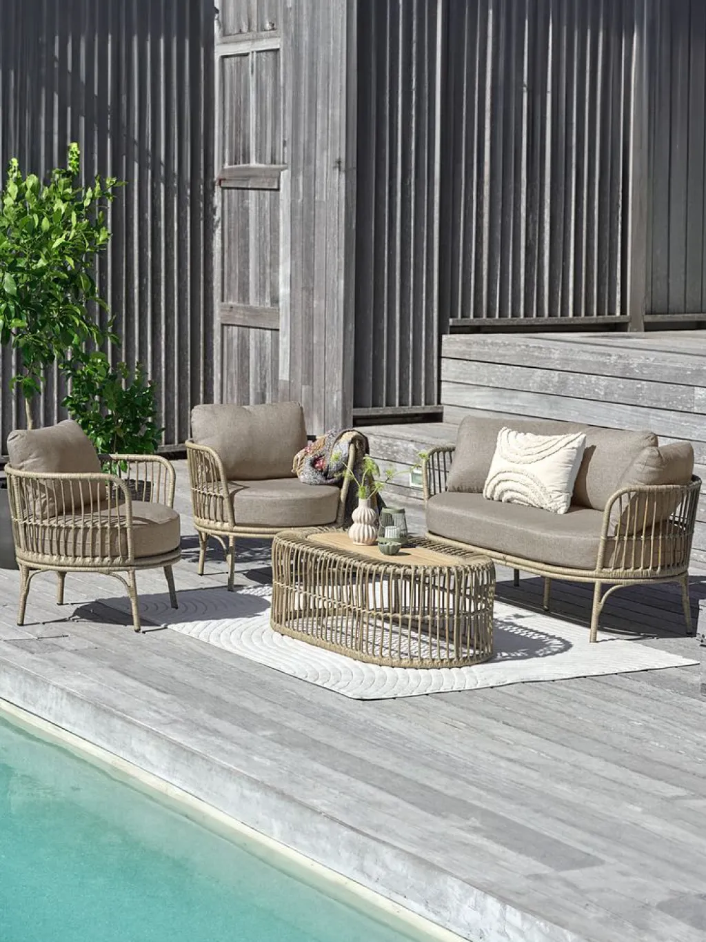 Conjuntos Mesa Y Sillas De Jardín|Muebles De Jardín>JYSK ILLERUPConjunto muebles jardín ILLERUP 4,5 plazas natural