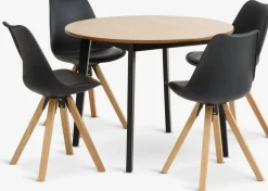 Mesas De Comedor|Conjuntos De Comedor>JYSK JEGIND + BLOKHUSMesa JEGIND Ø105 roble natural + 4 sillas BLOKHUS negro Negro+Natural