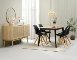 Mesas De Comedor|Conjuntos De Comedor>JYSK JEGIND + BLOKHUSMesa JEGIND L130 roble natural/negro +4 sillas BLOKHUS negro Negro+Natural