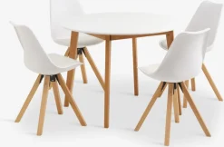 Mesas De Comedor|Conjuntos De Comedor>JYSK JEGIND + BLOKHUSMesa JEGIND Ø105 blanco + 4 sillas BLOKHUS blanco Blanco+Natural