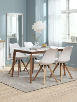 Mesas De Comedor|Conjuntos De Comedor>JYSK JEGIND + BLOKHUSMesa JEGIND L130 blanco + 4 sillas BLOKHUS blanco Blanco+Natural
