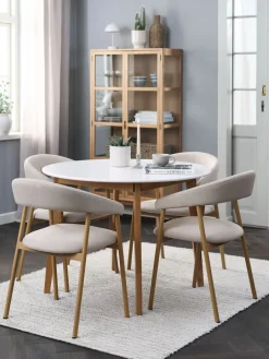 Mesas De Comedor|Conjuntos De Comedor>JYSK JEGIND + EJSINGMesa JEGIND Ø105 blanco + 4 sillas EJSING beis/roble natural