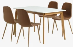 Mesas De Comedor|Conjuntos De Comedor>JYSK JEGIND + JONSTRUPMesa JEGIND L130 blanco + 4 sillas JONSTRUP marrón